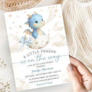 Invitación Fiesta de Dragón Bebé Niño Azul a punto de Eclosio