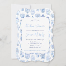 Invitación Fiesta De Ducha Bridal De Cocina Azul Y Blanca Clá