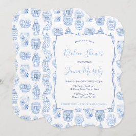 Invitación Fiesta De Ducha Bridal De Cocina Azul Y Blanca Clá