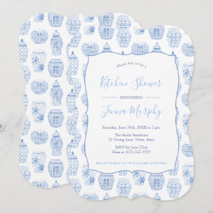 Invitación Fiesta De Ducha Bridal De Cocina Azul Y Blanca Clá