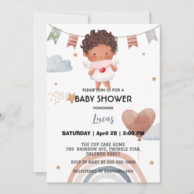 Invitación Fiesta de ducha de bebé con estrella de arco iris (Anverso)