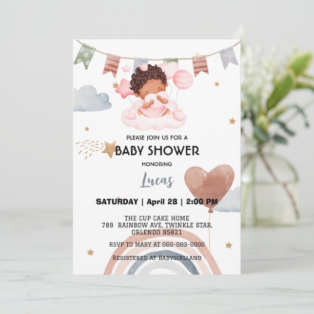 Invitación Fiesta de ducha de bebé con estrella de arco iris (Anverso de pie)