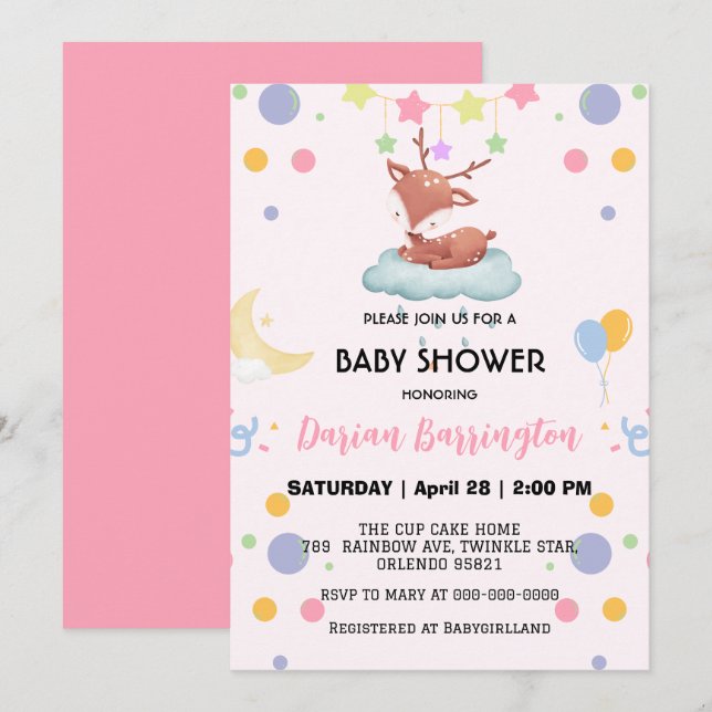 Invitación Fiesta de ducha de bebé con globo de luna de miel  (Anverso / Reverso)