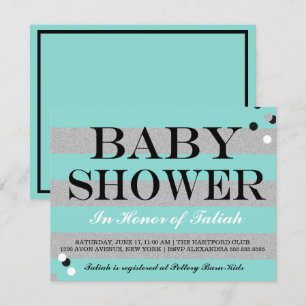 Invitación Fiesta de ducha de espoleta azul y plateado Verde