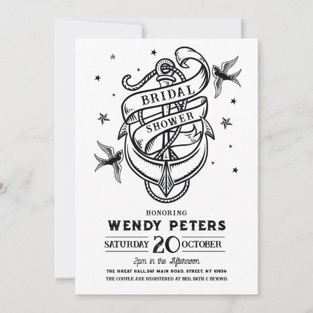Invitación Fiesta de ducha de novia Anclaje tradicional de ta (Anverso)