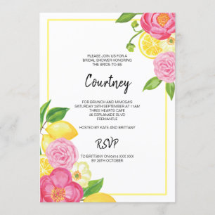 Invitación Fiesta de ducha de novia con limón de color rosa f