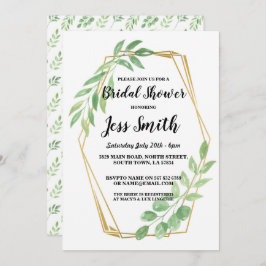 Invitación Fiesta de ducha de novia con marco dorado invita