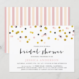 Invitación Fiesta de ducha de novia con rociadores dorados y