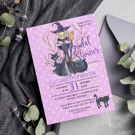 Invitación Fiesta de ducha de novia de gatos negros brujos de