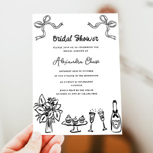 Invitación Fiesta de ducha de novia dibujado negro y capricho