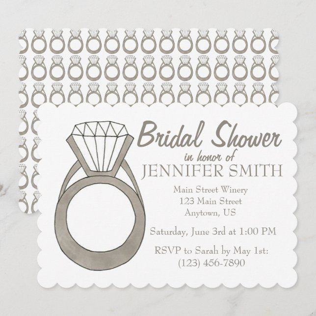 Invitación Fiesta de ducha de novia en anillo de compromiso d (Anverso / Reverso)
