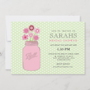 Invitación Fiesta de ducha de novia rosada + verde mason jar