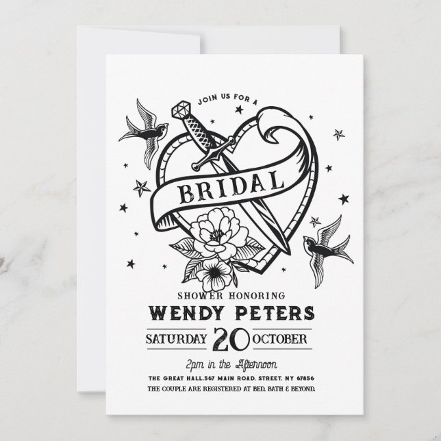 Invitación Fiesta de ducha de novia tradicional de tatuaje de (Anverso)