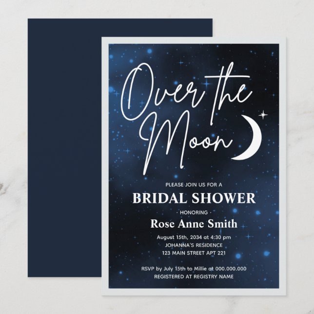 Invitación Fiesta De Ducha De Novias En La Luna (Anverso / Reverso)
