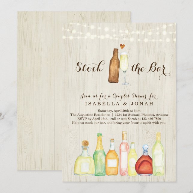 Invitación Fiesta de Ducha de Pareja de Abastecer el Bar Comp (Anverso / Reverso)