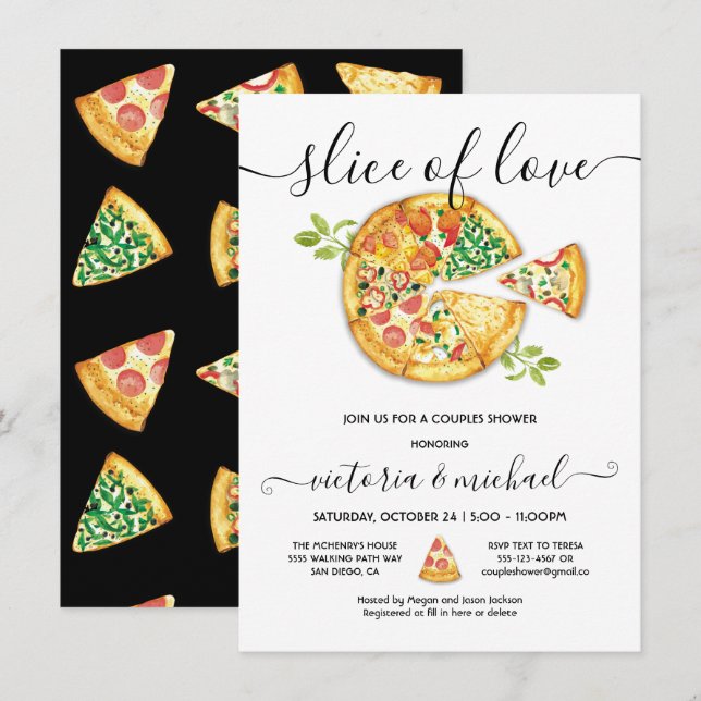 Invitación Fiesta de Ducha de Pizza Slice of Love (Anverso / Reverso)