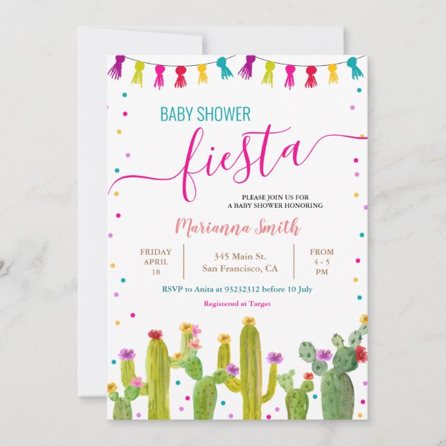 Invitación  Fiesta de ducha infantil Cactus Fiesta  (Anverso)