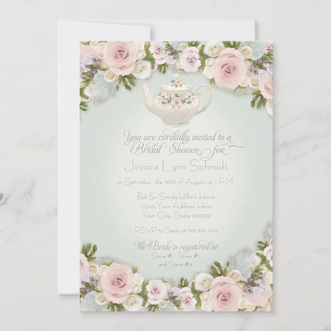 Invitación Fiesta de ducha nupcial Rosa Rubor Succulent Leaf  (Anverso)