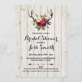 Invitación Fiesta de ducha nupcial Rustic Antler Floral Invit