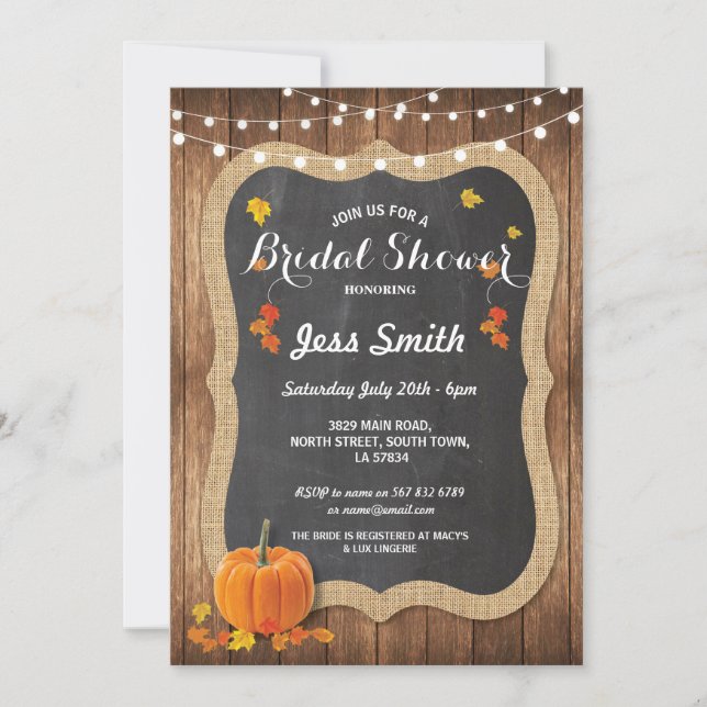 Invitación Fiesta de ducha nupcial Rustic Chalk Pumpkin invit (Anverso)