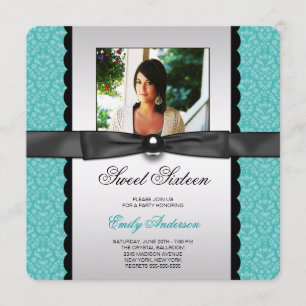 Invitación Fiesta de dulces 16 años con foto en damasco verde