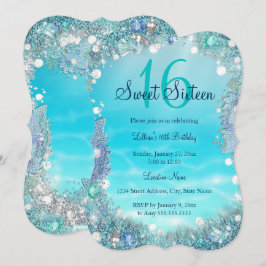 Invitación Fiesta de Dulces 16 Años con Perlas de Agua Azul T