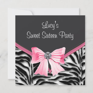 Invitación Fiesta de Dulces 16 años de cebra rosa negra y bla