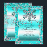 Invitación Fiesta de Dulces 16 Años Glitter Turquesa Glam Inv<br><div class="desc">Invitaciones de Fiesta de Dulces 16 Años Glitter Turquesa Glam Invierno Copos de Nieve</div>