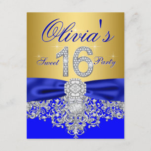 Invitación Fiesta de Dulces 16 Años Royal Blue y Diamantes Do