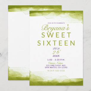 Invitación Fiesta de Dulces 16 Años Verde Chartreuse Acuarela