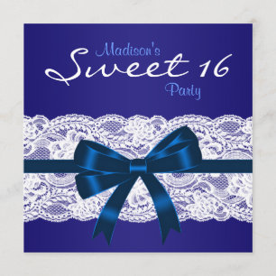 Invitación Fiesta de Dulces 16 Azul Real Blanco Encaje Azul d
