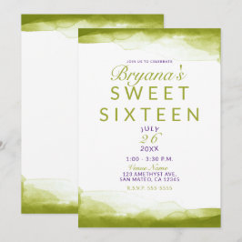 Invitación Fiesta de Dulces 16 Chartreuse Verde Acuarela Chic