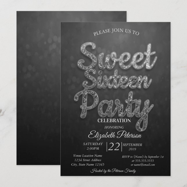 Invitación Fiesta de Dulces 16 con Bokeh Genial y de Moda (Anverso / Reverso)