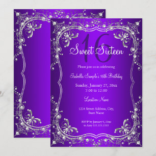 Invitación Fiesta de Dulces 16 con Damasco de Perla Plateada