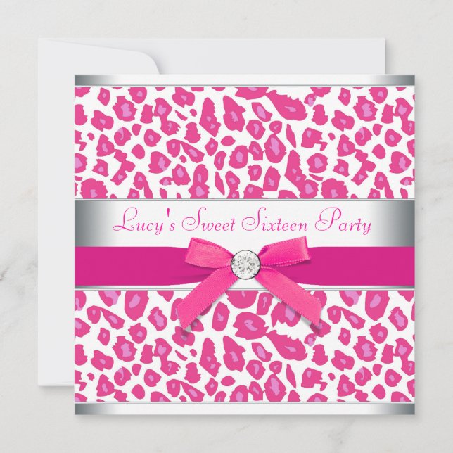 Invitación Fiesta de Dulces 16 con Lazo de Leopardo Rosa Cali (Anverso)
