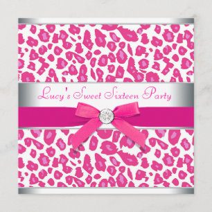 Invitación Fiesta de Dulces 16 con Lazo de Leopardo Rosa Cali