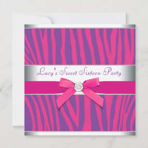 Invitación Fiesta de Dulces 16 con Lazo Rosa Caliente y Cebra