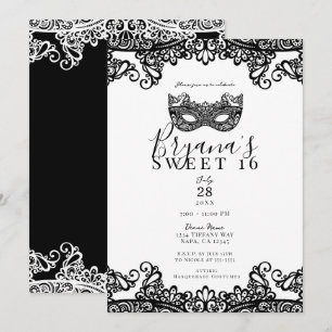 Invitación Fiesta de Dulces 16 con Máscara de Encaje Blanco y