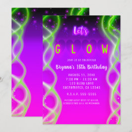 Invitación Fiesta de Dulces 16 con Resplandor Púrpura Rosa Ne