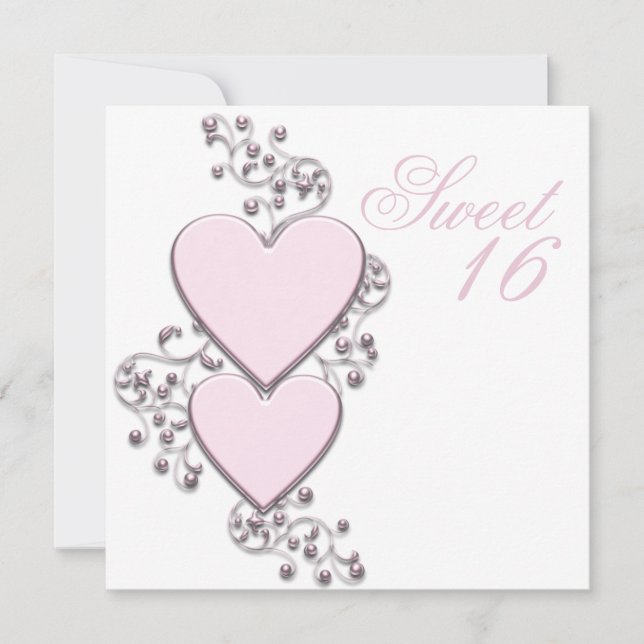 Invitación Fiesta de Dulces 16 Corazón Rosa (Anverso)
