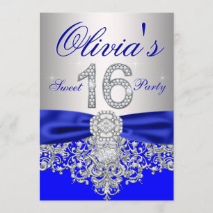 Invitación Fiesta de Dulces 16 de Azul Real y Plata