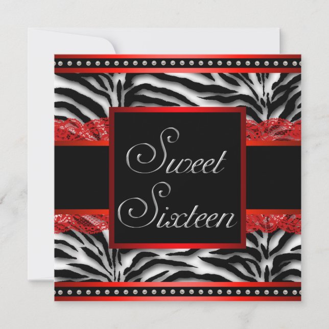 Invitación Fiesta de Dulces 16 de cebra blanca y negra roja (Anverso)