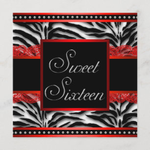 Invitación Fiesta de Dulces 16 de Cebra Blanco Rojo