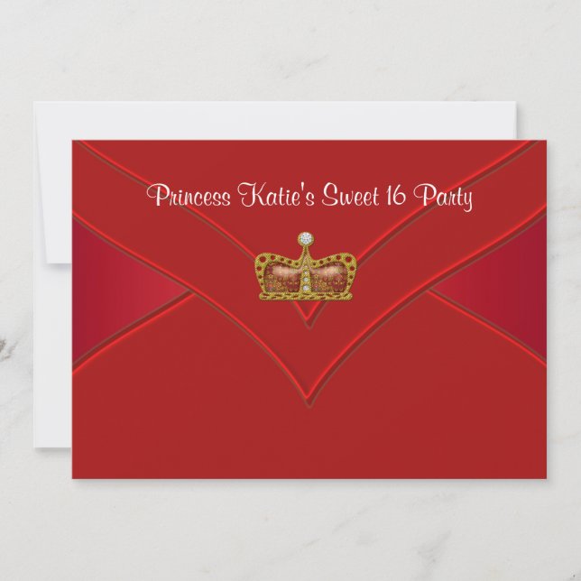Invitación Fiesta de Dulces 16 de la Princesa de Oro Rojo (Anverso)