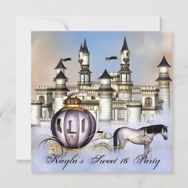 Invitación Fiesta de Dulces 16 de la Princesa del Castillo en (Anverso)