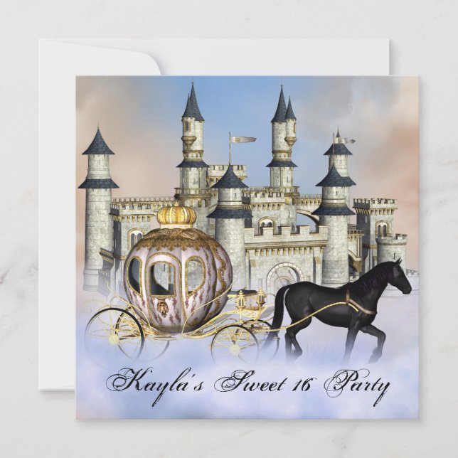 Invitación Fiesta de Dulces 16 de la Princesa del Castillo en (Anverso)
