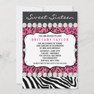 Invitación Fiesta de Dulces 16 de Leopardo Rosa de Cebra