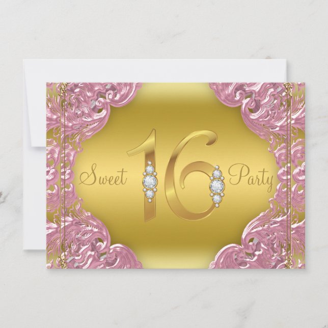 Invitación Fiesta de Dulces 16 de Oro Rosa (Anverso)
