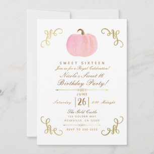 Invitación Fiesta de Dulces 16 de Otoño de Calabaza Rosa Bril