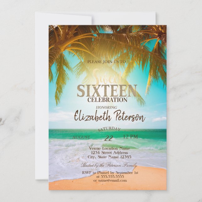 Invitación Fiesta de Dulces 16 de Palmas de Playa (Anverso)